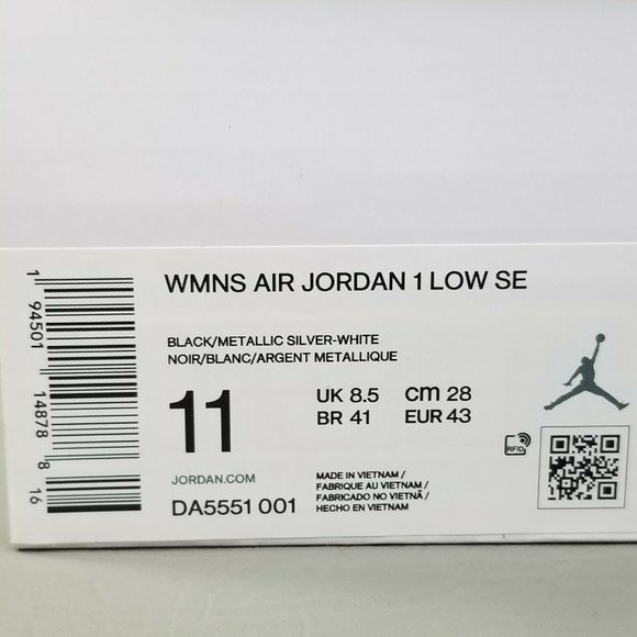 Nike Air Jordan 1 Low SE Silver Toe Shoes Women 11 - Picture 6 of 7